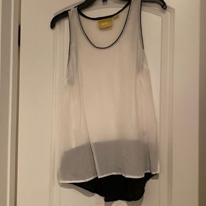 Maeve White and Black Colorblock HiLo Silky Tank